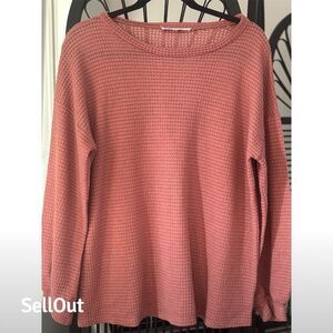 Vine & Love Women's Pink Waffle Knit Long Sleeve Pullover Sweater M